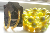 Radiant Yellow Beaded Charm Bracelets (3pc w/earrings)