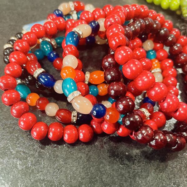 Crimson Color Mix Beaded Bracelets